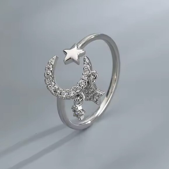 Silver Star and Moon Adjustable Ring - Picture 3 of 5